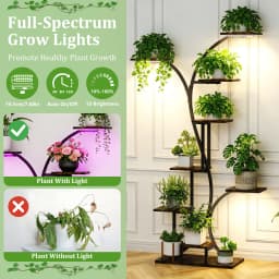 Tall Corner Plant Stand with Grow Lights Industrial Multiple Shelves Display Organizer Flowers Rack