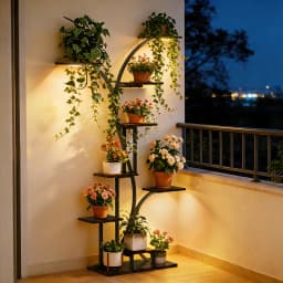Tall Corner Plant Stand with Grow Lights Industrial Multiple Shelves Display Organizer Flowers Rack