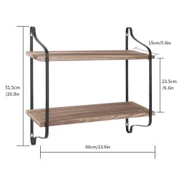 2 Tiers Rustic Wooden Floating Shelves Wall Mounted Display Rack Organizer for Living Room Bedroom Kitchen