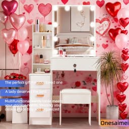 (Valentine's Day Gift) New Home Vanity Table with Makeup Mirror Features 3 Colour Modes and Adjustable Brightness