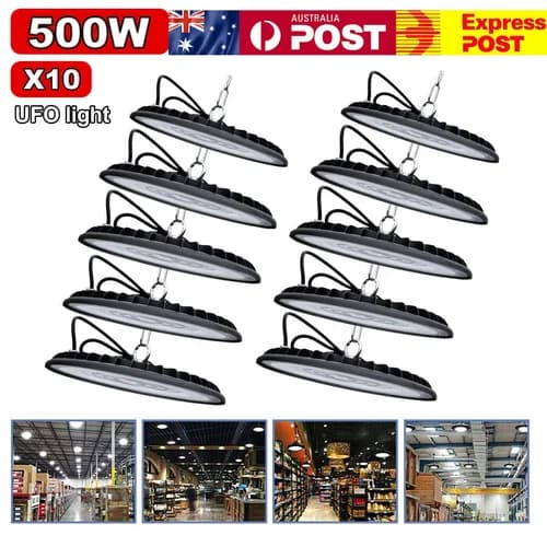 PORIYA 10 X 500W UFO LED High Bay Light Shop Industrial Workshop Warehouse Factory Lamp