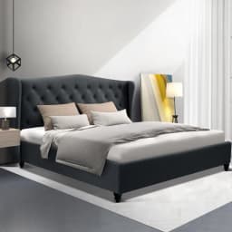 King Size Charcoal Bed Frame Modern Upholstered Platform Bed Heavy Duty Support