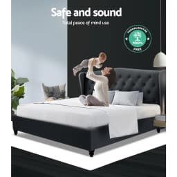 King Size Charcoal Bed Frame Modern Upholstered Platform Bed Heavy Duty Support