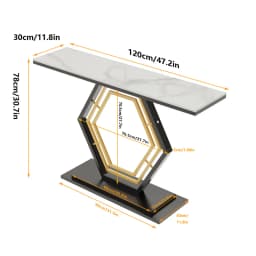 120cm Modern Console Entry Table Geometric Base Sintered Stone Top Long Accent Table for Hallway Foyer Decor Storage