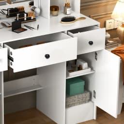 LED Vanity Desk Set with Mirror & Stool, 3 Drawers Dressing Table Makeup Station, Large Cosmetic Organizer with Lights for Bedroom, Easy Assembly