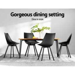 Modern Black PU Leather Dining Chairs Set of 2 Upholstered Plastic Seat Metal Legs Kitchen Side Chairs