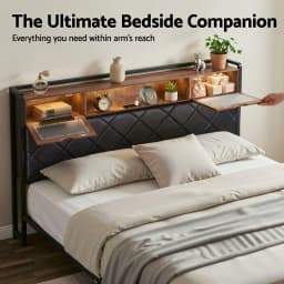 King Bed Frame with LED Lights Storage Headboard and Charging Station Modern Upholstered Platform Bed Frame for Bedroom with Strong Support and Easy Assembly
