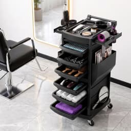 Salon Trolley with Lockable Doors 6 Tier Trays Mobile Hair Cart Black Rolling Storage Cabinet for Beauty Spa Salon Use