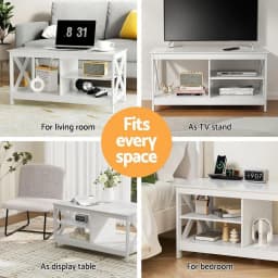 Modern White Coffee Table Storage Shelf for Living Room Compact Side Table with Open Shelves and Durable Wooden Design