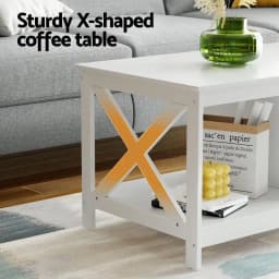 Modern White Coffee Table Storage Shelf for Living Room Compact Side Table with Open Shelves and Durable Wooden Design