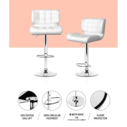 Set of 4 White Gas Lift Leather Padded Bar Stools Adjustable Swivel Kitchen Counter Chairs