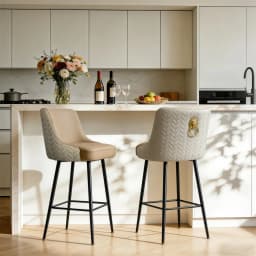360 Swivel Upholstered Bar Stools, High Tufted Back with Lion Head Pull Ring, Microfiber Leather Counter Height Chairs with Footrest for Kitchen Island