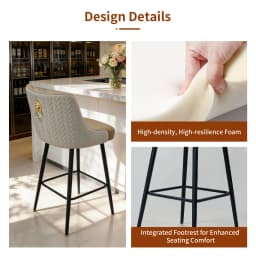 360 Swivel Upholstered Bar Stools, High Tufted Back with Lion Head Pull Ring, Microfiber Leather Counter Height Chairs with Footrest for Kitchen Island