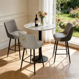 360 Swivel Upholstered Bar Stools, High Tufted Back with Lion Head Pull Ring, Microfiber Leather Counter Height Chairs with Footrest for Kitchen Island
