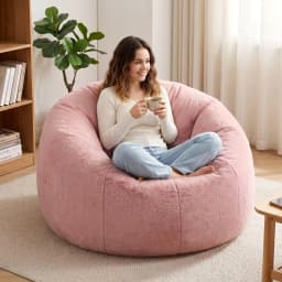Soft Faux Fur Bean Bag Chair Cover Large Round Stuffed Animal Storage Seat Washable Lazy Sofa Cover Pink
