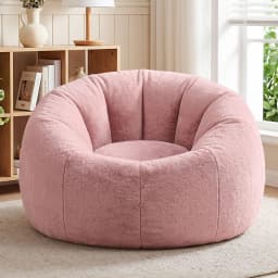 Soft Faux Fur Bean Bag Chair Cover Large Round Stuffed Animal Storage Seat Washable Lazy Sofa Cover Pink