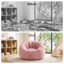 Soft Faux Fur Bean Bag Chair Cover Large Round Stuffed Animal Storage Seat Washable Lazy Sofa Cover Pink