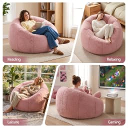 Soft Faux Fur Bean Bag Chair Cover Large Round Stuffed Animal Storage Seat Washable Lazy Sofa Cover Pink