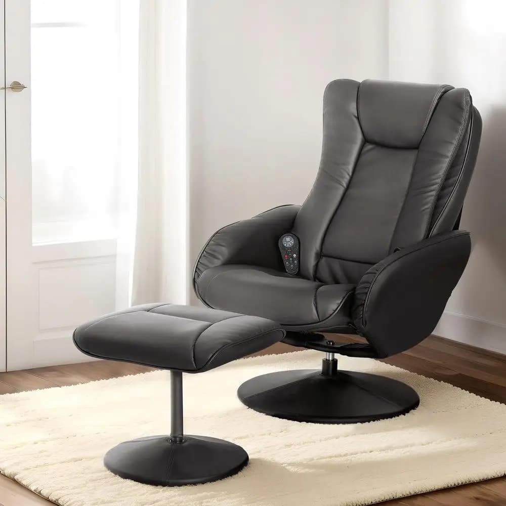 Black Heated Massage Recliner Chair with Ottoman Adjustable Lounge Chair for Living Room