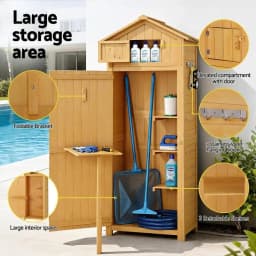 Outdoor Storage Cabinet Folding Table Tool Organizer Shed Adjustable Weather Resistant Garden Patio Utility Cabinet