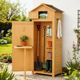 Outdoor Storage Cabinet Folding Table Tool Organizer Shed Adjustable Weather Resistant Garden Patio Utility Cabinet