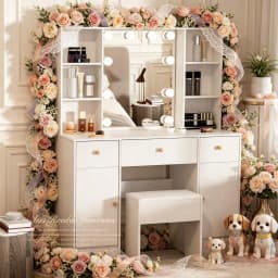 Modern Dressing Table, 10 LED Bulbs Vanity Mirror, 3 Color Dimmable HD Makeup Mirror for Bedroom
