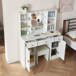 Modern Dressing Table, 10 LED Bulbs Vanity Mirror, 3 Color Dimmable HD Makeup Mirror for Bedroom