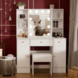 Modern Dressing Table, 10 LED Bulbs Vanity Mirror, 3 Color Dimmable HD Makeup Mirror for Bedroom