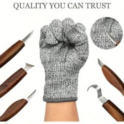 Woodcarving tools, complete woodworking operation set includes straight knives/curved knives/fine carving knives, safety cut-resistant gloves and a full set of sanding consumables, suitable for woodworking enthusiasts and handicraft classes