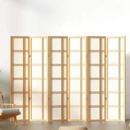 6 Panel Natural Room Divider Screen 265x179cm Folding Privacy Partition for Home Office Living Room Decor