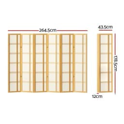 6 Panel Natural Room Divider Screen 265x179cm Folding Privacy Partition for Home Office Living Room Decor