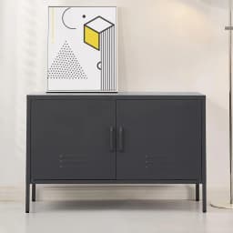 Industrial Metal Buffet Sideboard Storage Cabinet Charcoal Matt Finish with Shelves for Dining Room Kitchen Living Room