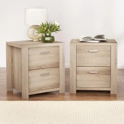 2 Pack Pine Bedside Table with 2 Drawers Modern Wooden Nightstand Storage Cabinet for Bedroom Furniture
