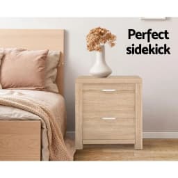 2 Pack Pine Bedside Table with 2 Drawers Modern Wooden Nightstand Storage Cabinet for Bedroom Furniture