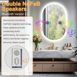 LUVODI Modern Oval LED Bathroom Mirror Dimmable Bluetooth Speaker Backlit Vanity Makeup Mirror for Home Bathroom