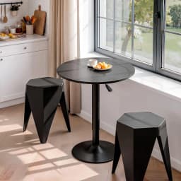 3 Piece Black Bar Stools and Table Set for Dining Kitchen Cafe and Pub Use