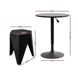 3 Piece Black Bar Stools and Table Set for Dining Kitchen Cafe and Pub Use