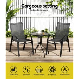 3PC Outdoor Bistro Set Table and Chairs Stackable Patio Furniture Black Balcony Garden Yard Furniture Set