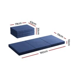 Foldable Single Foam Mattress Blue Portable Tri Fold Sleeping Pad for Home Guest Bed Camping Use