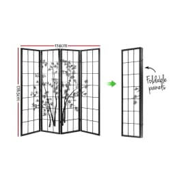 4 Panel Bamboo Room Divider Folding Privacy Screen Black White 174x179cm Home Office Decor