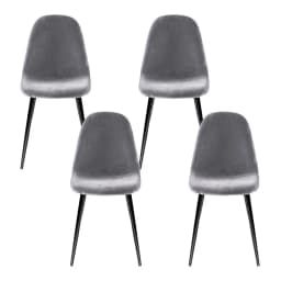 Set of 4 Grey Velvet Curved Slope Dining Chairs Upholstered Kitchen Seating