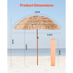 SucceBuy Tiki Umbrella 6 ft Umbrella w/ Tilt Parasol w/ Thatch & 8 Metal Grass Pool Umbrellas to Poolside Backyard & Garden