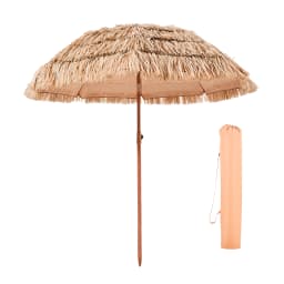 SucceBuy Tiki Umbrella 6 ft Umbrella w/ Tilt Parasol w/ Thatch & 8 Metal Grass Pool Umbrellas to Poolside Backyard & Garden