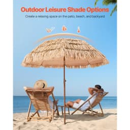 SucceBuy Tiki Umbrella 6 ft Umbrella w/ Tilt Parasol w/ Thatch & 8 Metal Grass Pool Umbrellas to Poolside Backyard & Garden