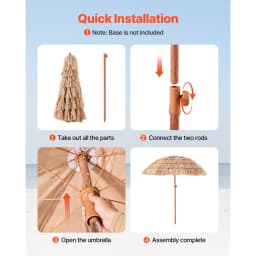 SucceBuy Tiki Umbrella 6 ft Umbrella w/ Tilt Parasol w/ Thatch & 8 Metal Grass Pool Umbrellas to Poolside Backyard & Garden