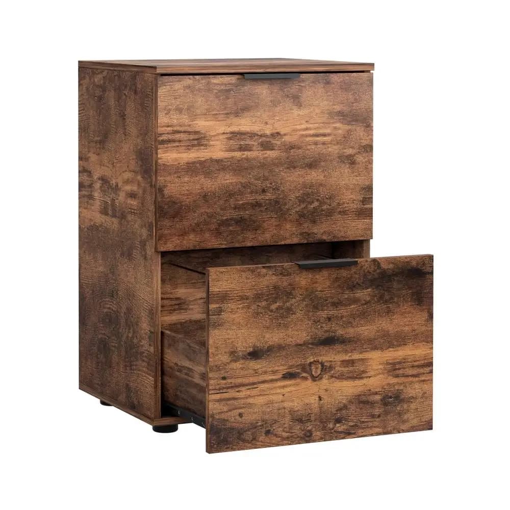 Rustic Brown 2 Drawer Filing Cabinet Office Storage Organizer Shelves File Holder Home and Workstation Furniture
