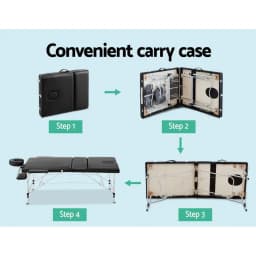 Portable 3 Fold Aluminium Massage Table 70cm Black Beauty Bed