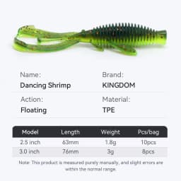 KINGDOM Soft Lure 63mm 76mm Floating Shrimp Bait TPE Lure Realistic Shrimp Worm Soft Bait for Bass Trout Saltwater Fishing