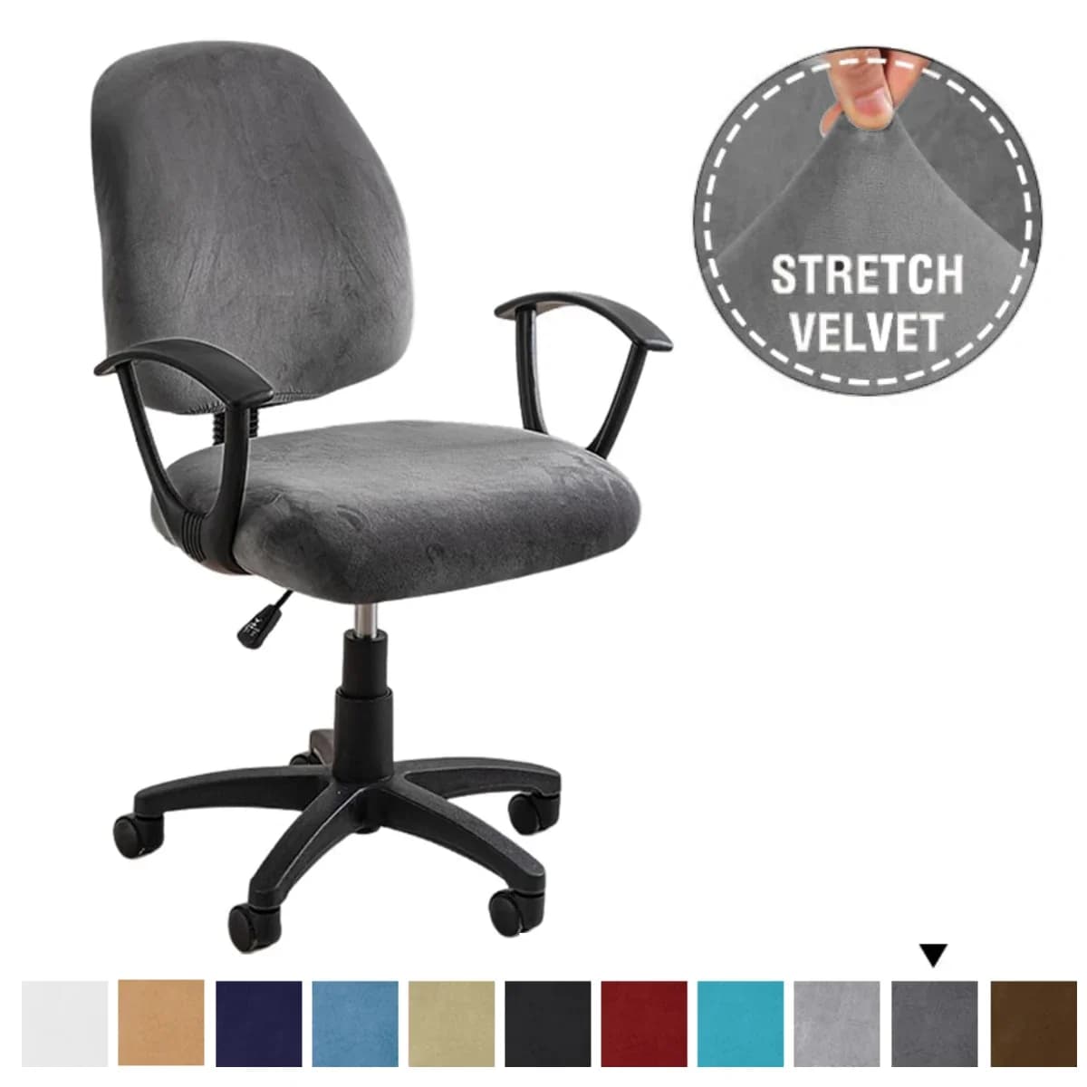 Stretch Elastic Velvet 2 Piece Universal Computer Chair Seat Cover Rotating Office Chair Slipcover