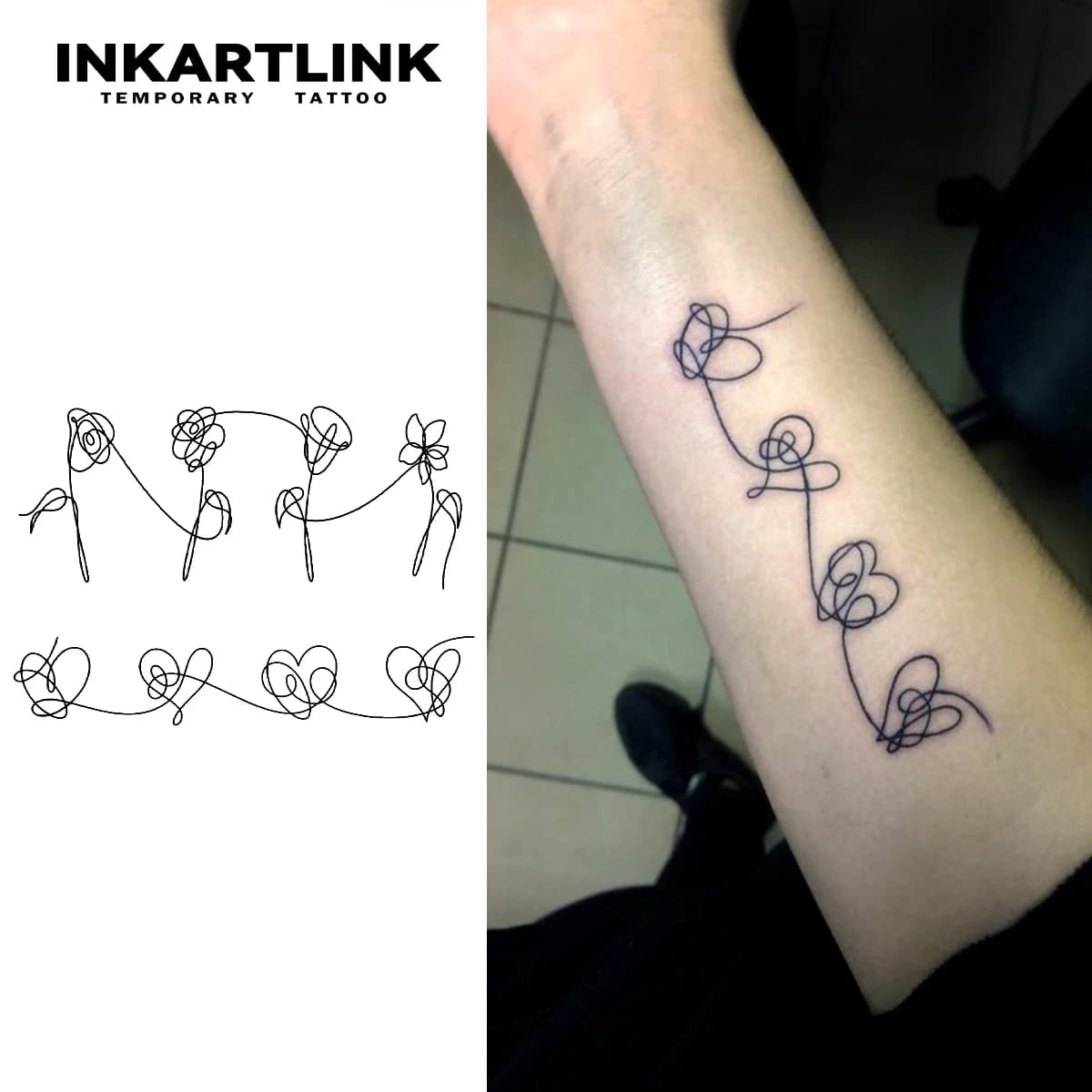 Line love rose Temporary Tattoo,Lasts To 15 Days New Technology Magic Waterproof Semi Permanent Sticker.